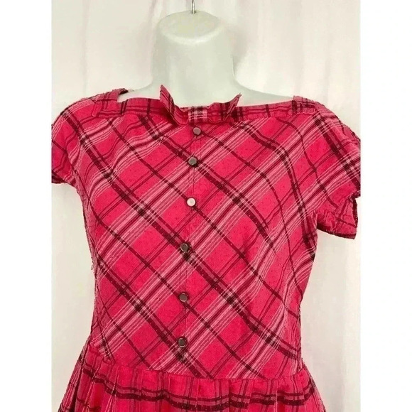 VTG Jonathan Logan Dress Sz 9 Pink Plaid Swiss Dot 1960s Zip Back - Picture 5 of 16
